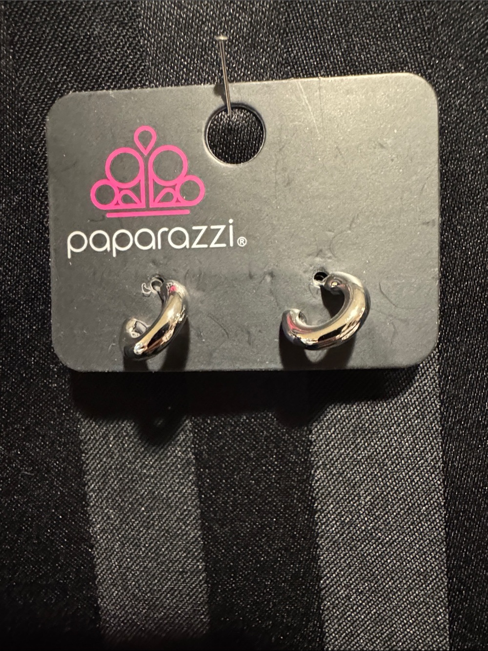 Paparazzi Shiny Silver-tone Curved Hoop Stud Earrings
